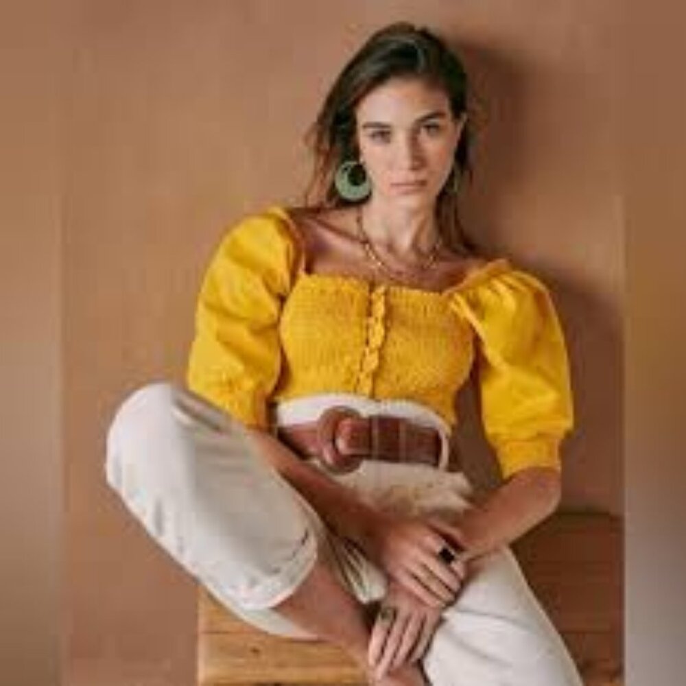 Sezane Mirtha Blouse,  Puffed mid sleeve  Cotton Yellow women  size(Fr) 38/US 6